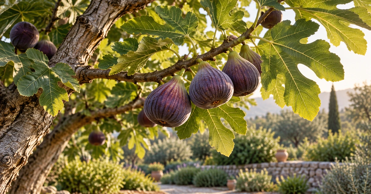 Uma árvore frutífera saudável apresenta frutos entre folhas verdes, sob a luz suave de uma manhã.
