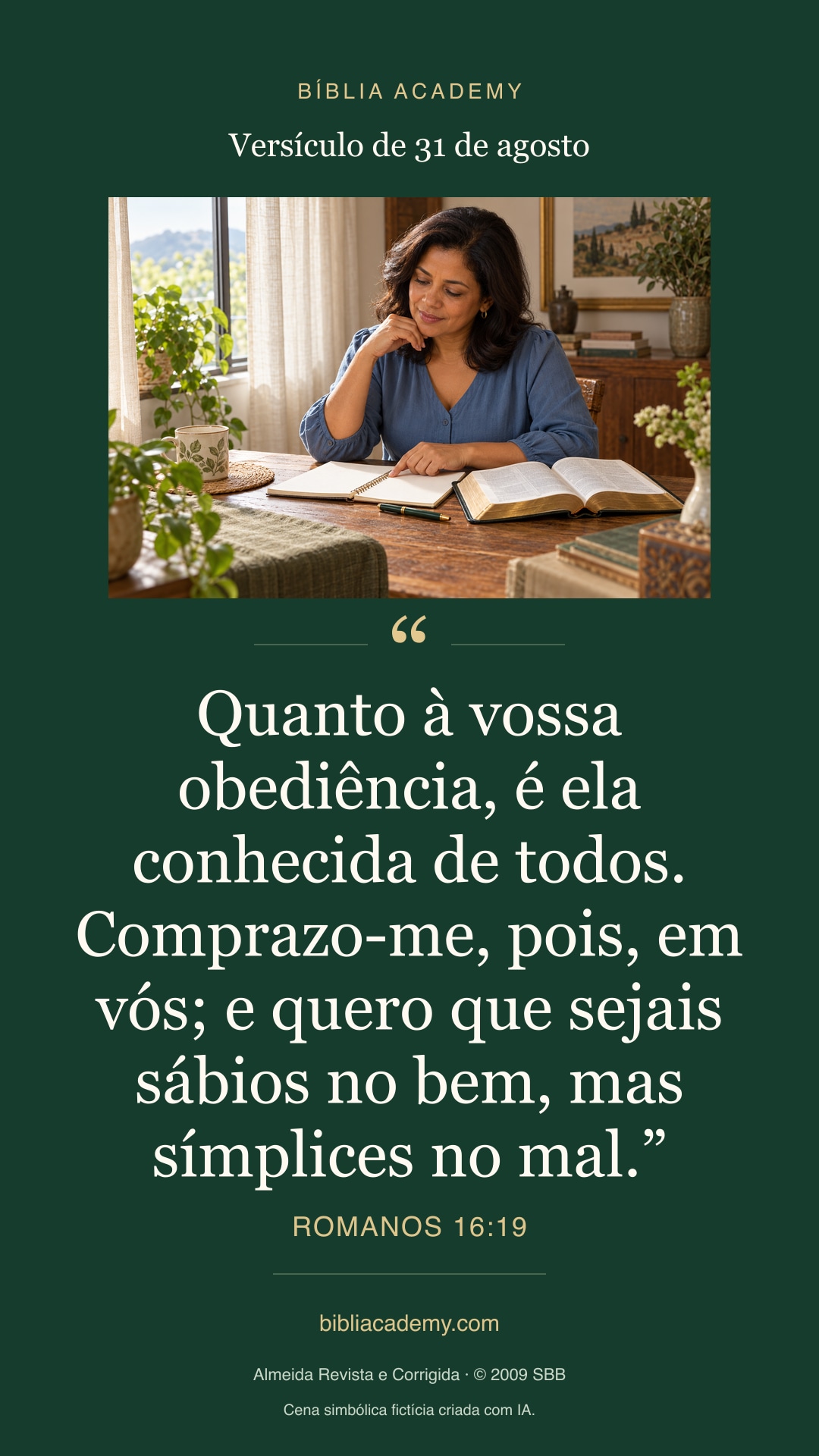 Cartão vertical com Romanos 16:19
