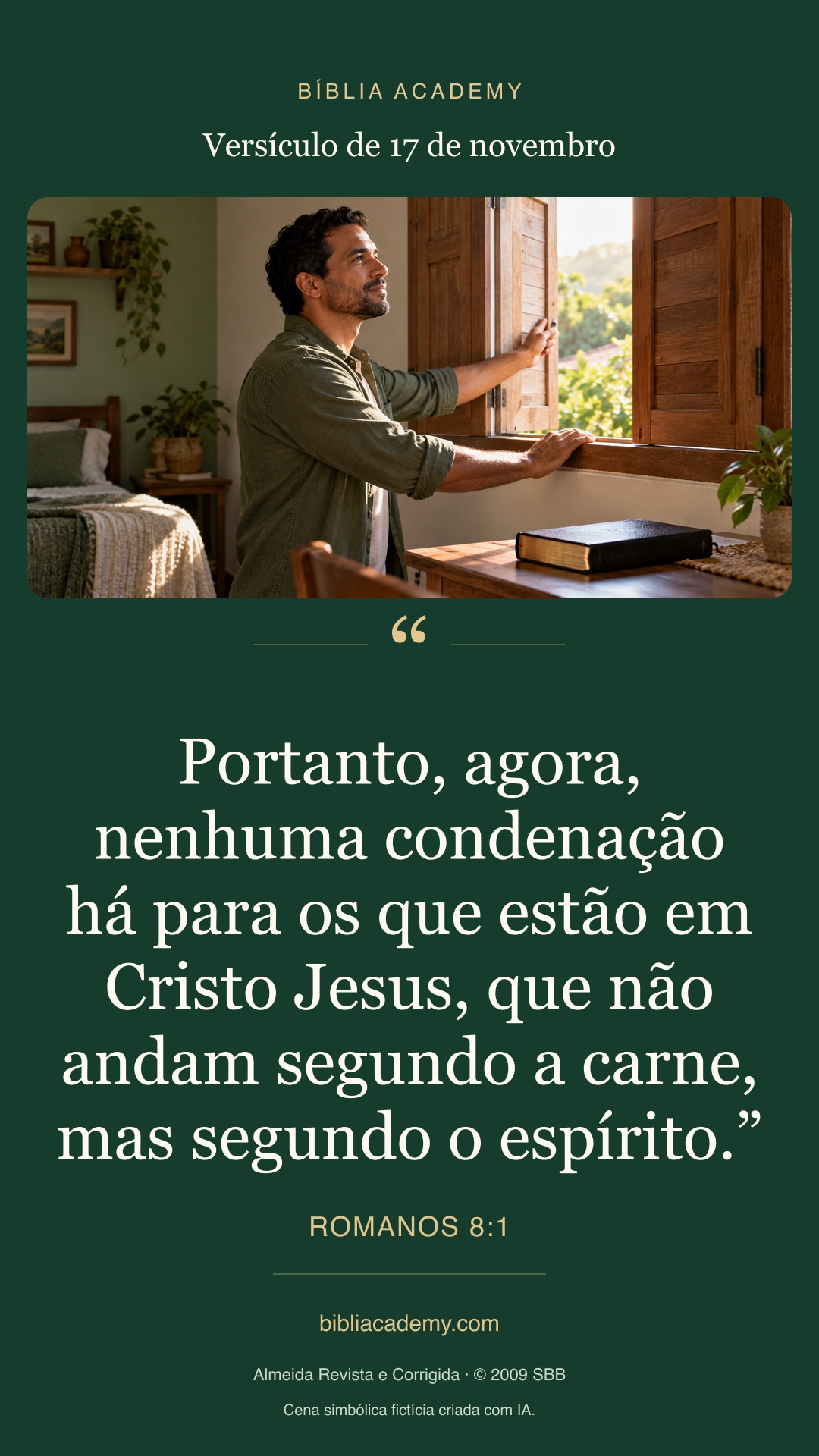 Cartão vertical com Romanos 8:1