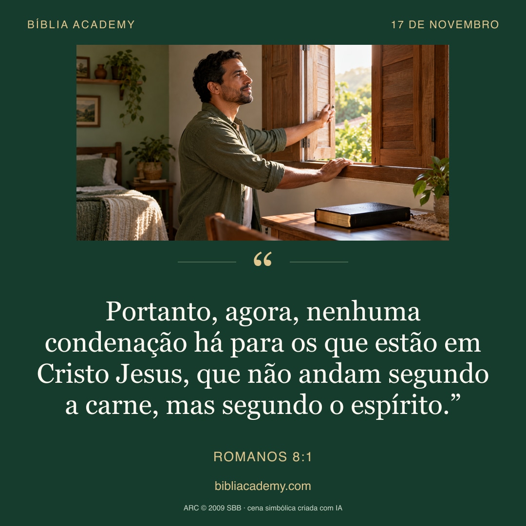 Cartão quadrado com Romanos 8:1